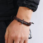 Brown Men's Leather Cross Bracelet