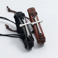 Black Men's Leather Cross Bracelet