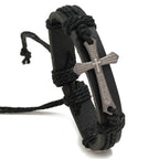 Black Men's Leather Cross Bracelet
