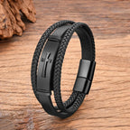 Black Leather Cross Bracelet black style a Black