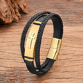 Black Leather Cross Bracelet black style b gold