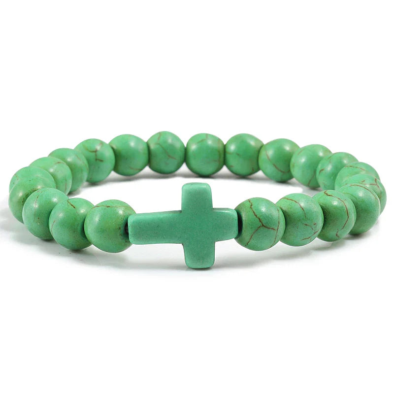 Cross Bracelet in Green Natural Stones