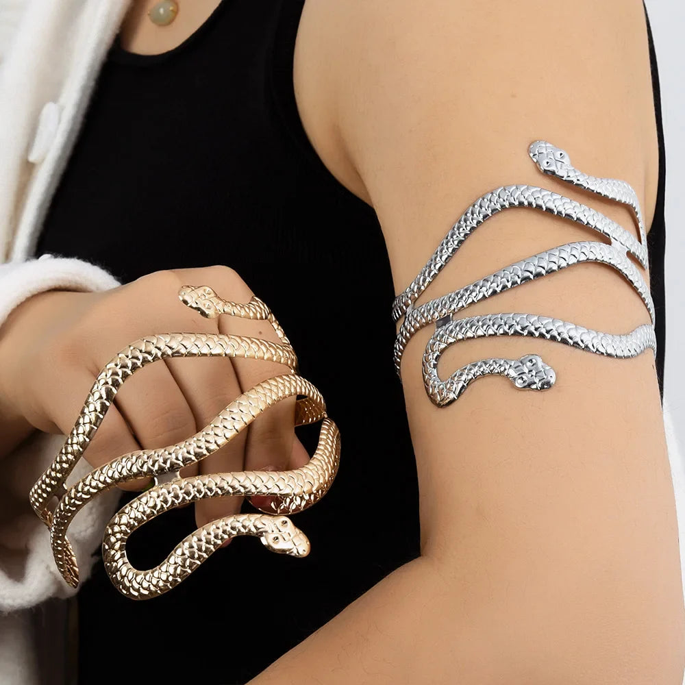 Women's Snake Arm Bracelet - Silver Arm Chain Ornament and Biceps Jewelry