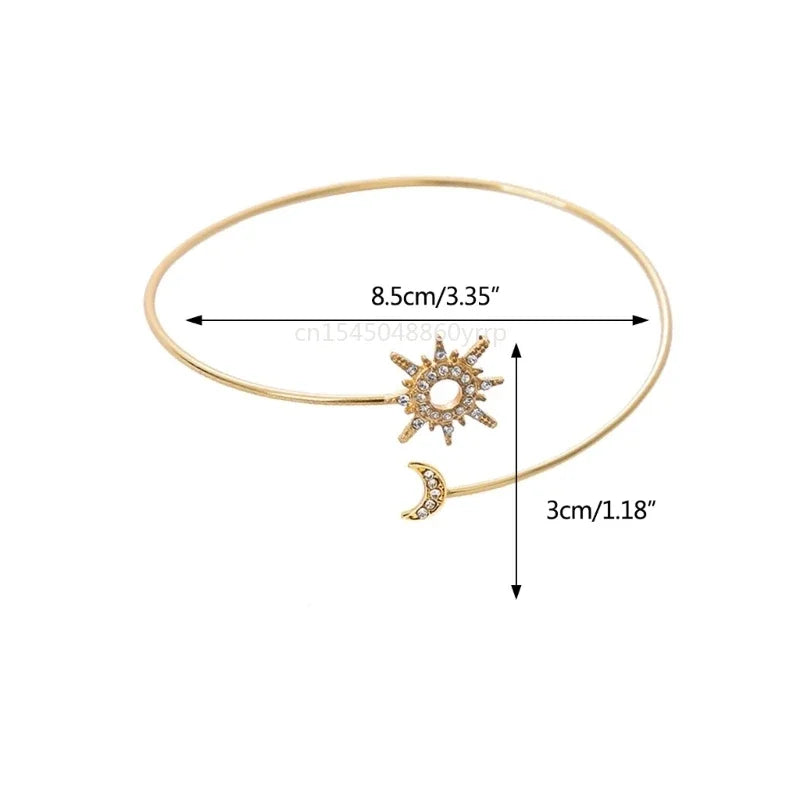 Women's Sun Moon Arm Bracelet - Arm Chain Ornament and Gold Bicep Jewelry