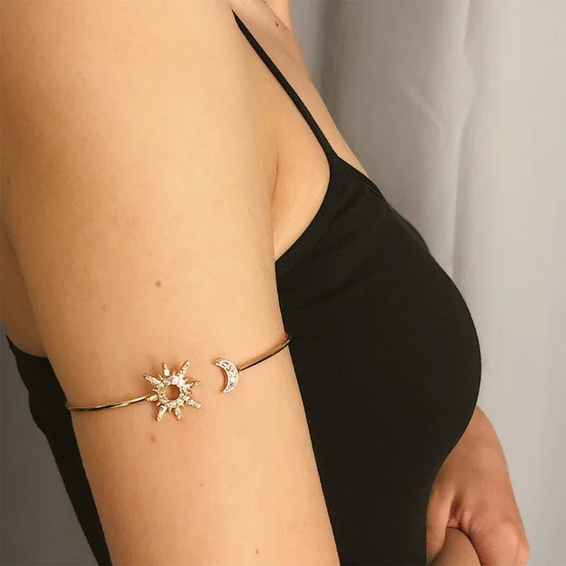 Women's Sun Moon Arm Bracelet - Arm Chain Ornament and Silver Bicep Jewelry