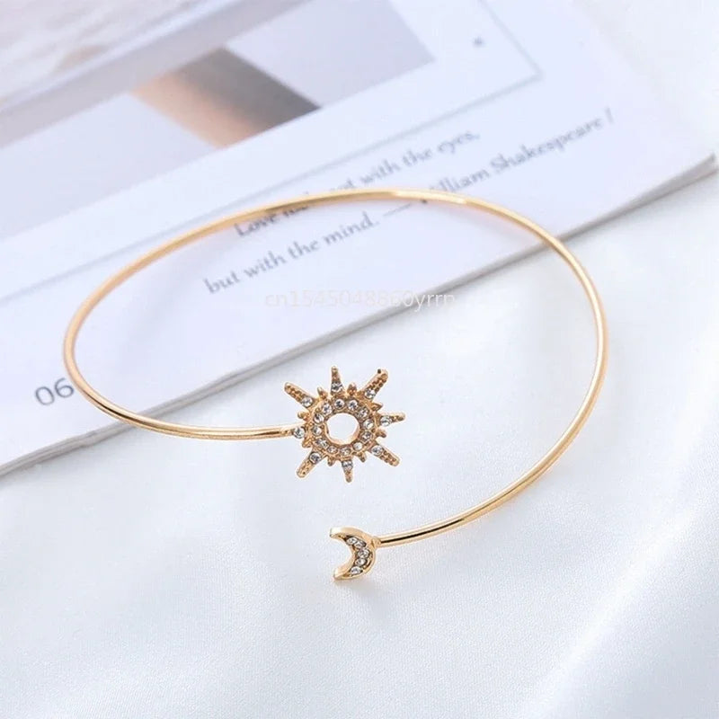 Women's Sun Moon Arm Bracelet - Arm Chain Ornament and Gold Bicep Jewelry