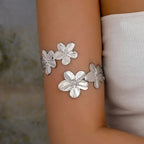 Women's arm bracelet - silver flower petal bicep chain