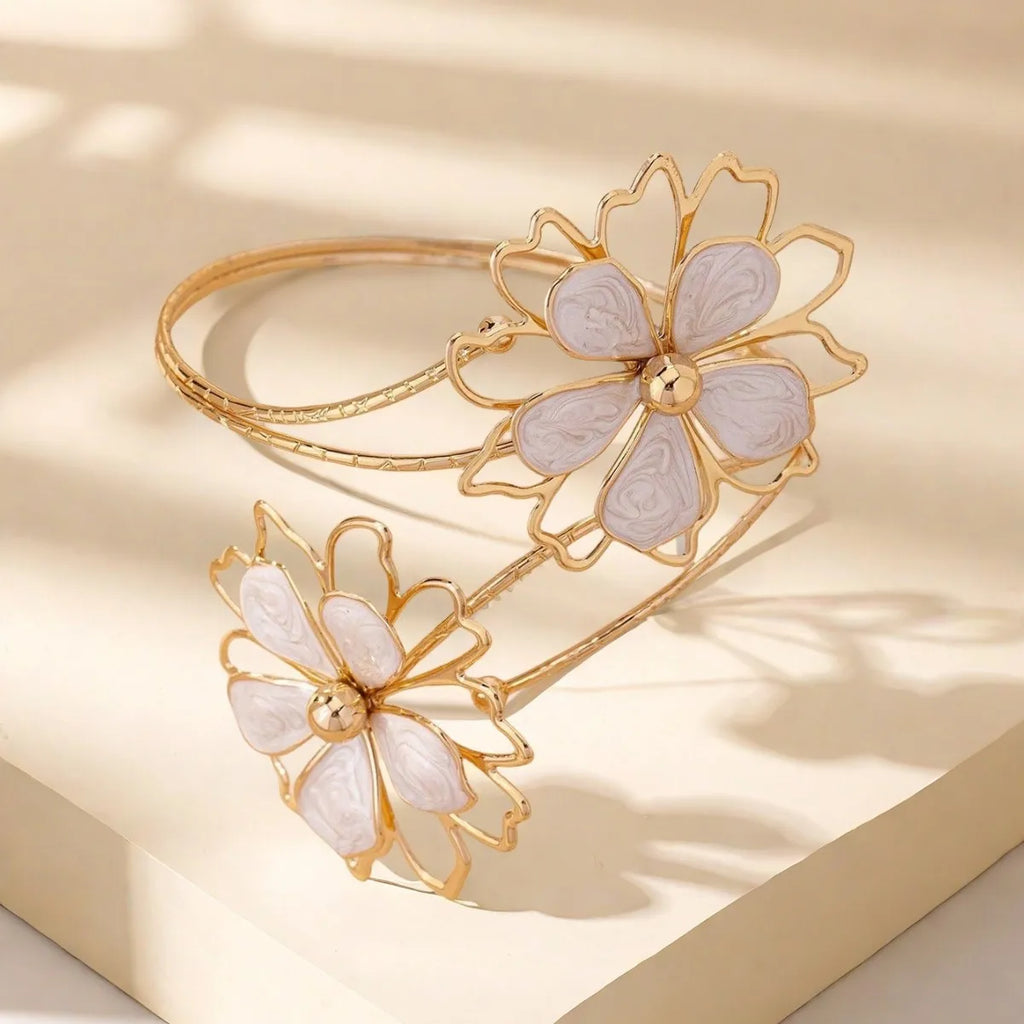 Flower arm bracelet for women - white bicep chain