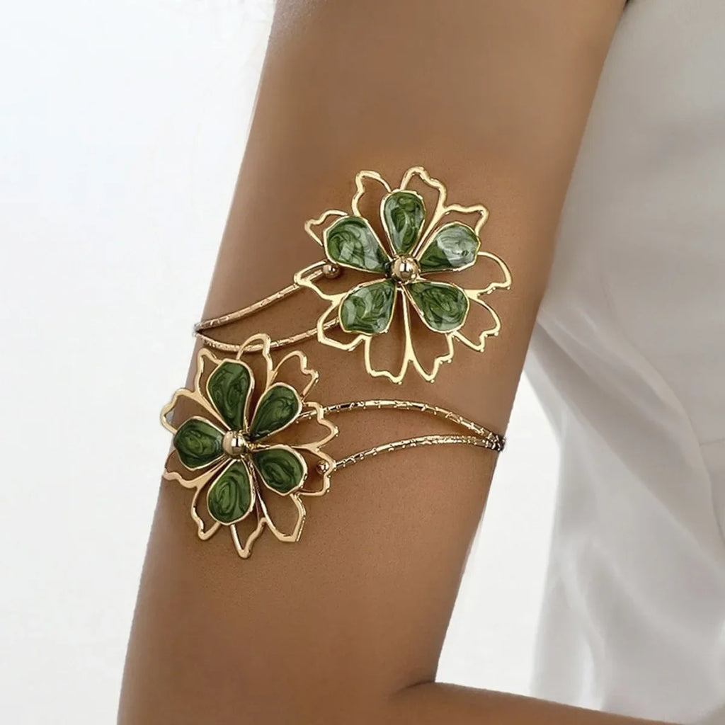 Flower arm bracelet for women - green bicep chain