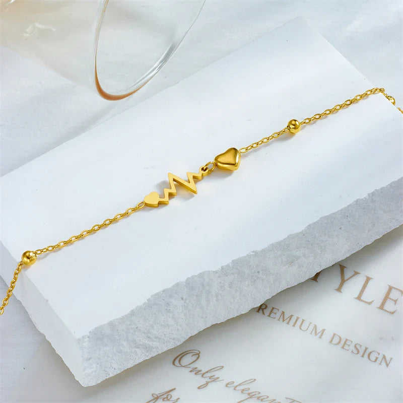 Ankle Bracelet with Hearts and Electrocardiogram