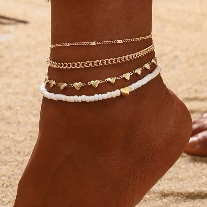 Ankle Bracelet with Heart Beads