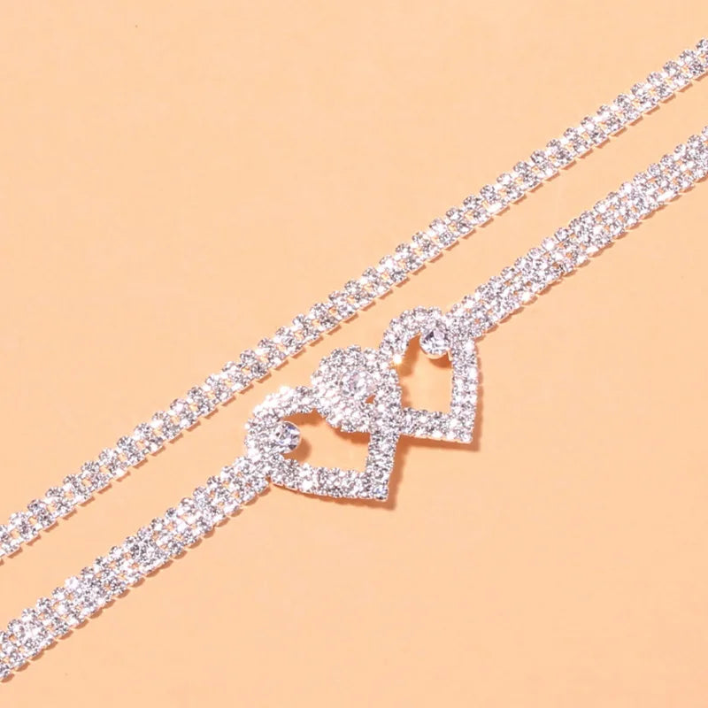 Heart and rhinestone anklet for women