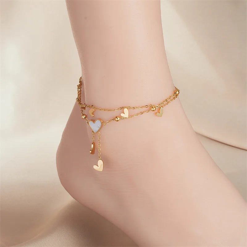 Double Strand Heart Ankle Bracelet