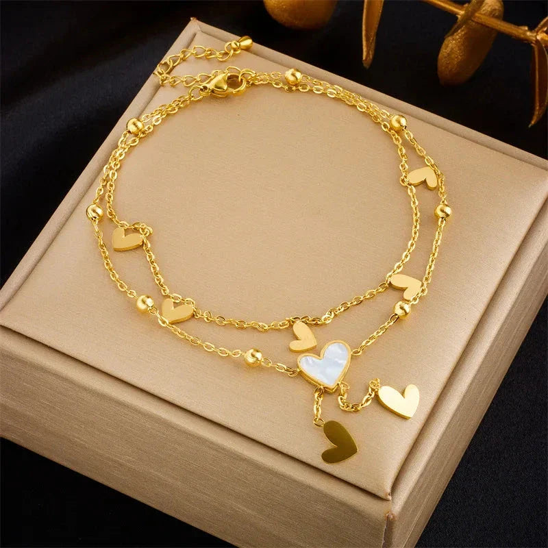 Double Strand Heart Ankle Bracelet