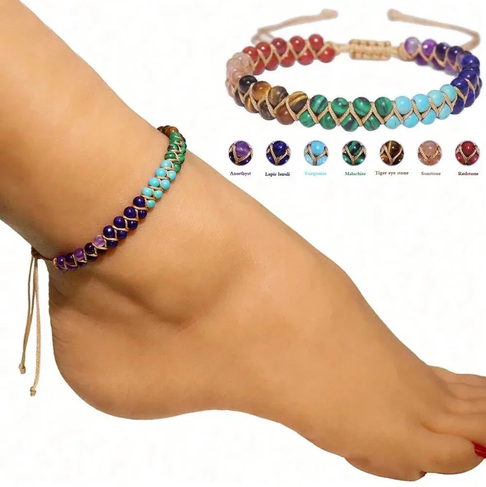 Natural stone 7 chakra anklet bracelet