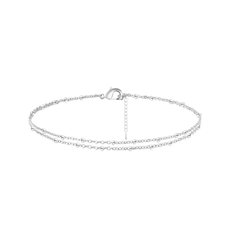 Fine Double Row Silver Ankle Bracelet