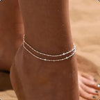 Fine Double Row Silver Ankle Bracelet