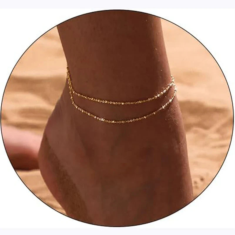 Fine Double Row Gold Ankle Bracelet