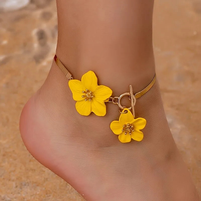 Women's Yellow Flower Ankle Bracelet