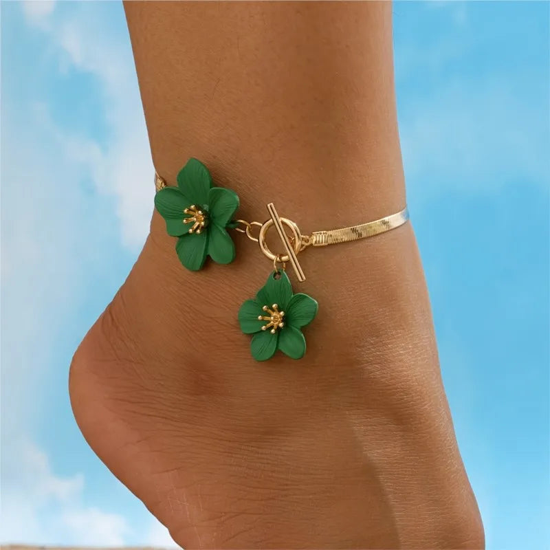 Women's Green Flower Ankle Bracelet