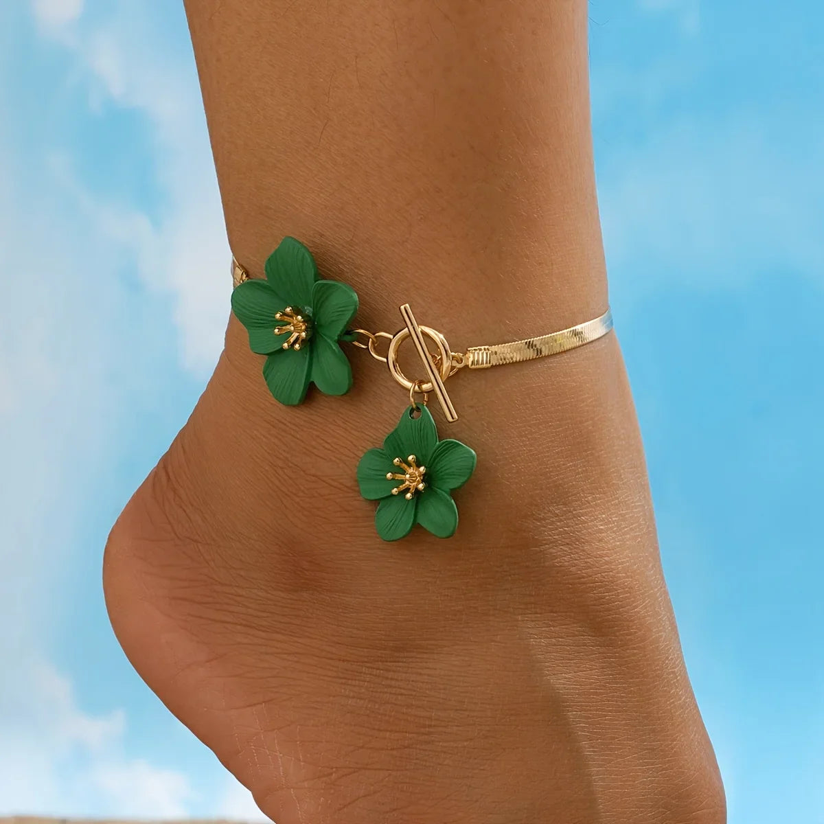 Women's Green Flower Ankle Bracelet
