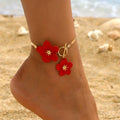 Women's Red Flower Ankle Bracelet