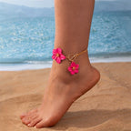 Women's Pink Flower Ankle Bracelet