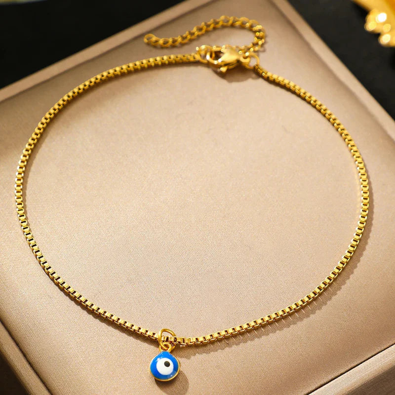 Gold Blue Eye Ankle Bracelet