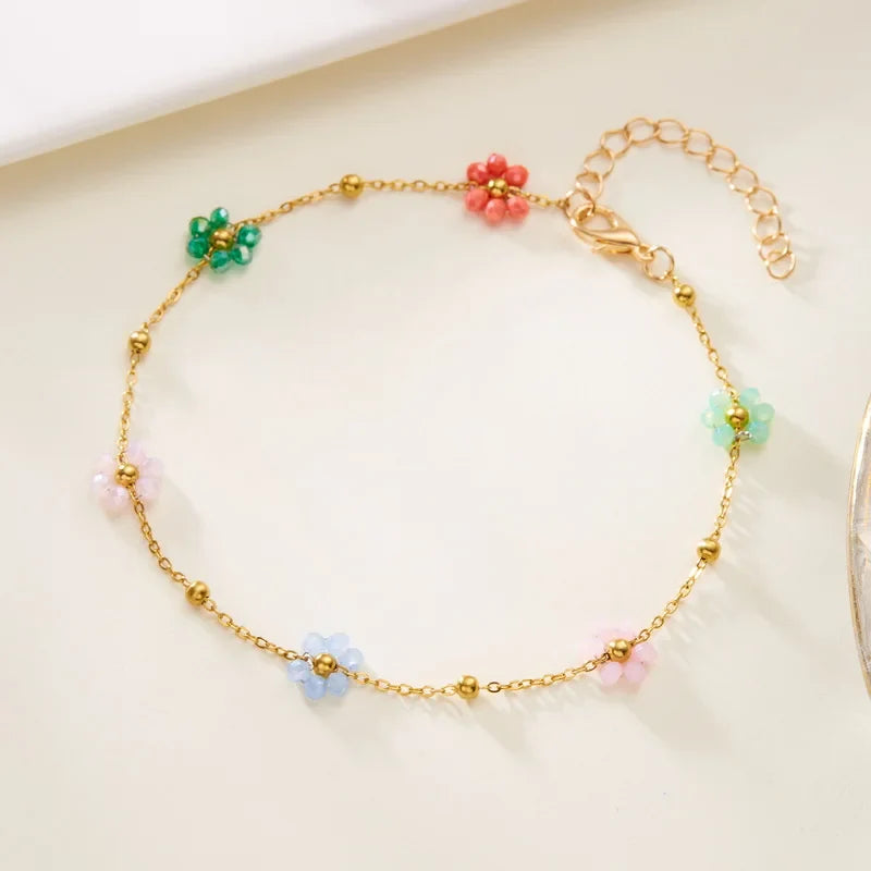 Ankle Bracelet with Colored Flowers