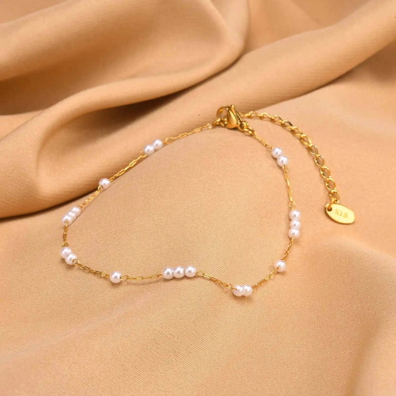 Ankle Bracelet with White Beads