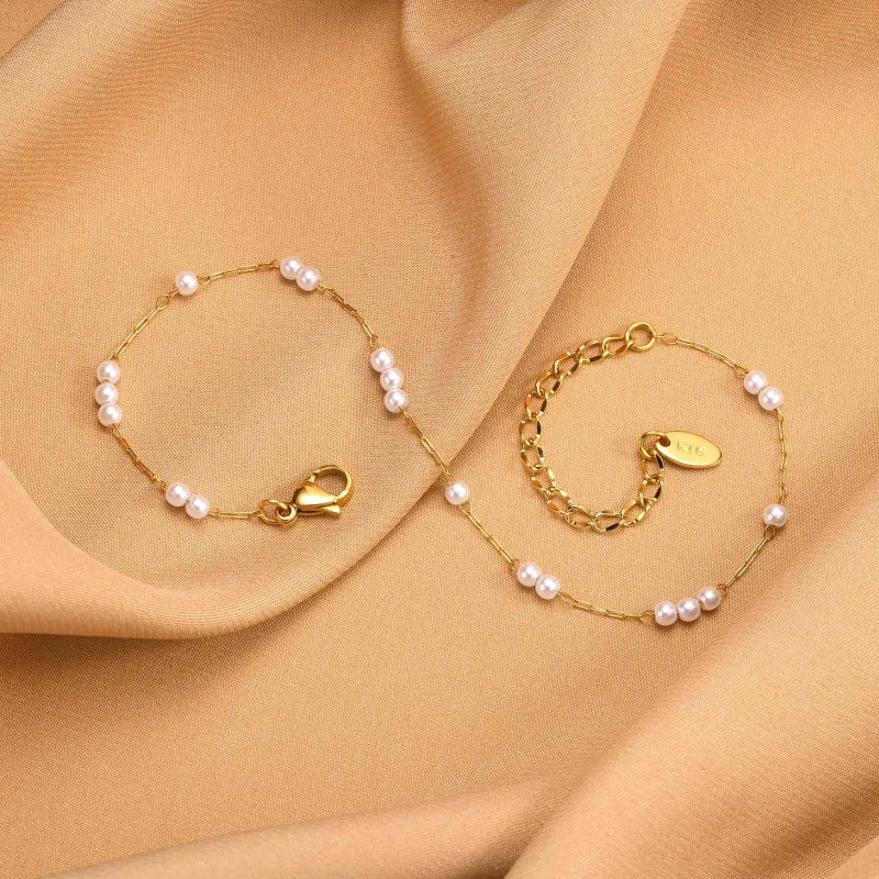 Ankle Bracelet with White Beads