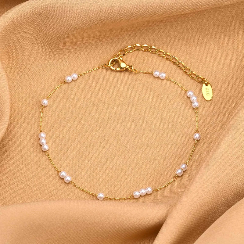 Ankle Bracelet with White Beads