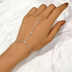 Hand Bracelet with Silver Zircon Flowers