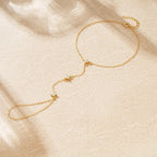 Hand Bracelet with Gold Zircon Flowers