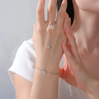Hand and finger bracelet with Chai, Star of David and Hamsa protective Jewish pendants Chai silver