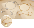 Hand and finger bracelet with Chai, Star of David and Hamsa protective Jewish pendants gold and silver star