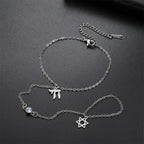 Hand and finger bracelet with Chai, Star of David and Hamsa protective Jewish pendants Chai silver