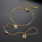 Hand and finger bracelet with Chai, Star of David and Hamsa protective Jewish pendants Chai gold