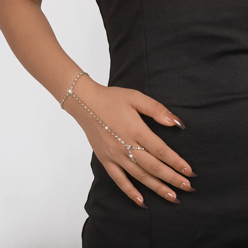 Rhinestone Hand Bracelet Women's Jewelry Hand & Finger Chain Silver