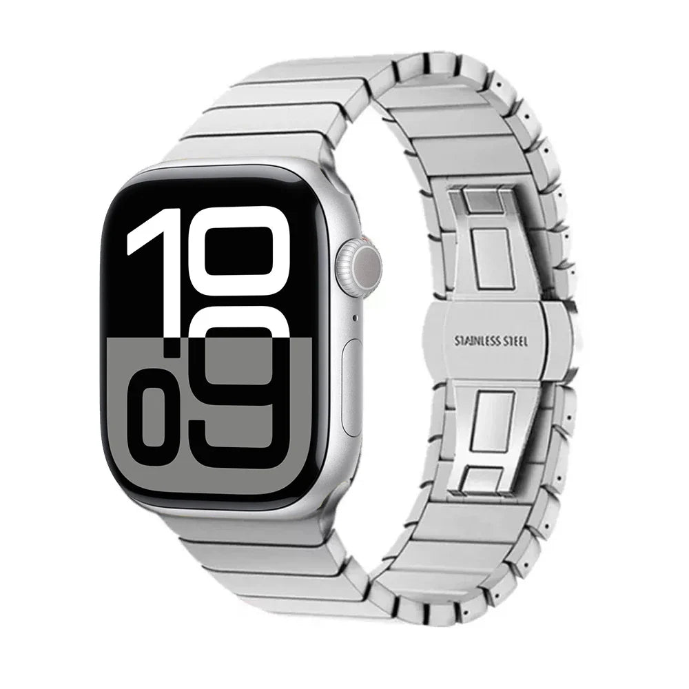 Silver stainless steel replacement band for Apple Watch