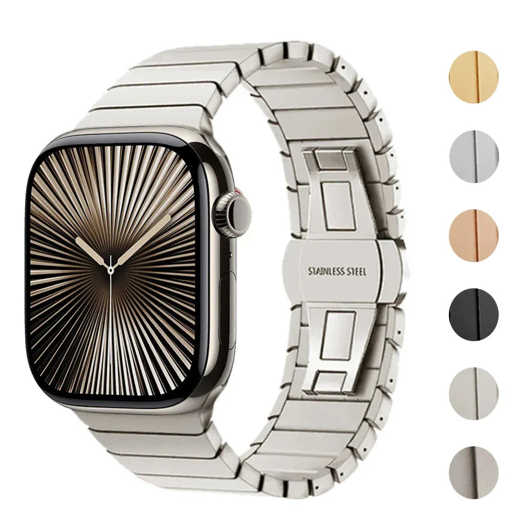 Silver stainless steel replacement band for Apple Watch