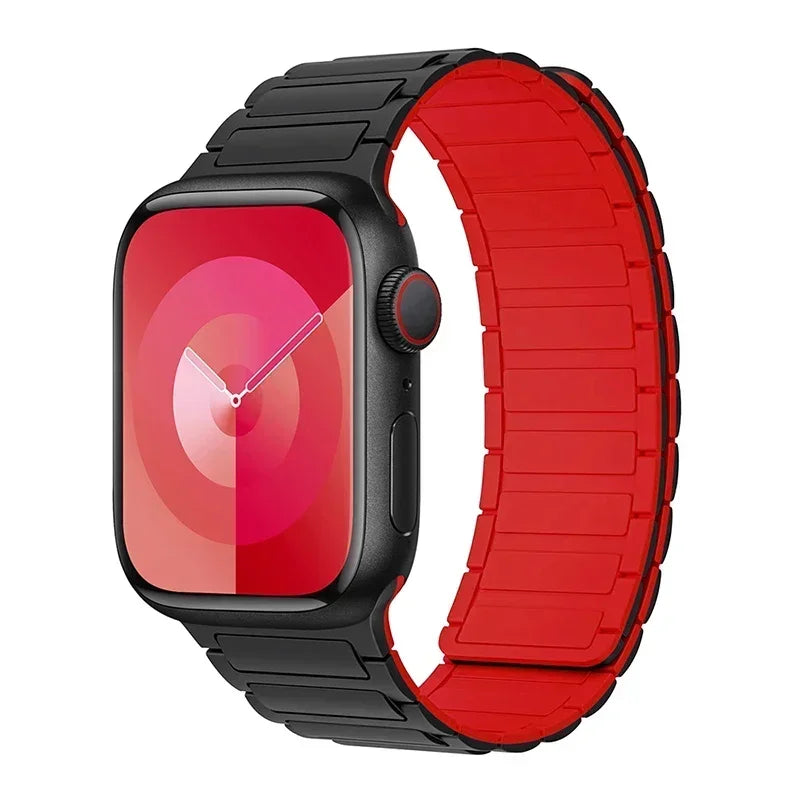 Magnetic replacement band for Apple Watch black red