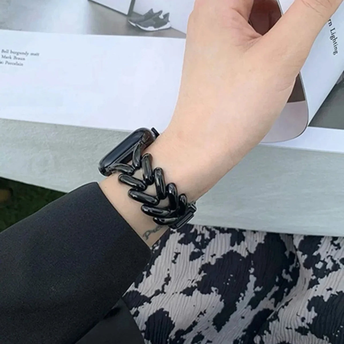Replacement Apple Watch band in black steel
