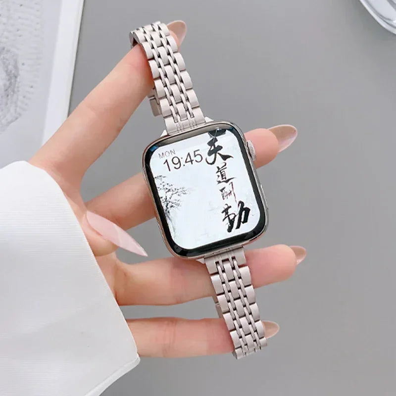 Replacement Apple Watch band in silver stainless steel