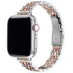 Replacement Apple Watch band in silver, gold, and rose gold stainless steel