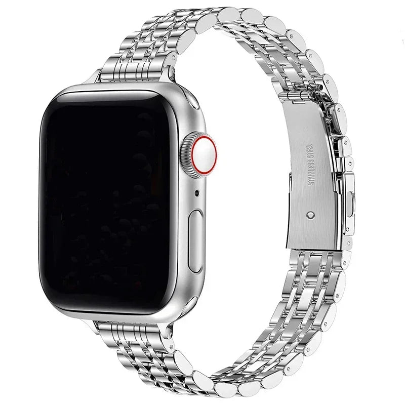 Replacement Apple Watch band in silver stainless steel