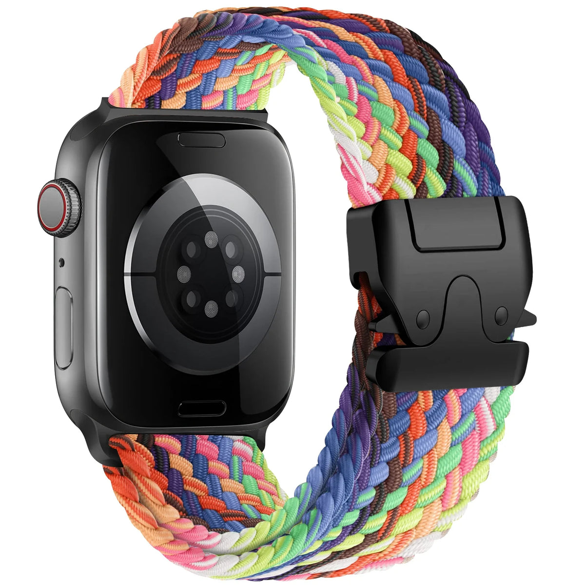Apple Watch replacement band in rainbow paracord