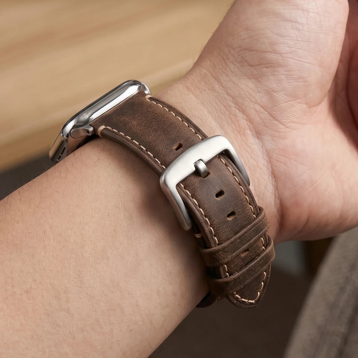 Classic brown leather replacement band for Apple Watch