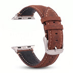 Classic brown and silver leather replacement band for Apple Watch
