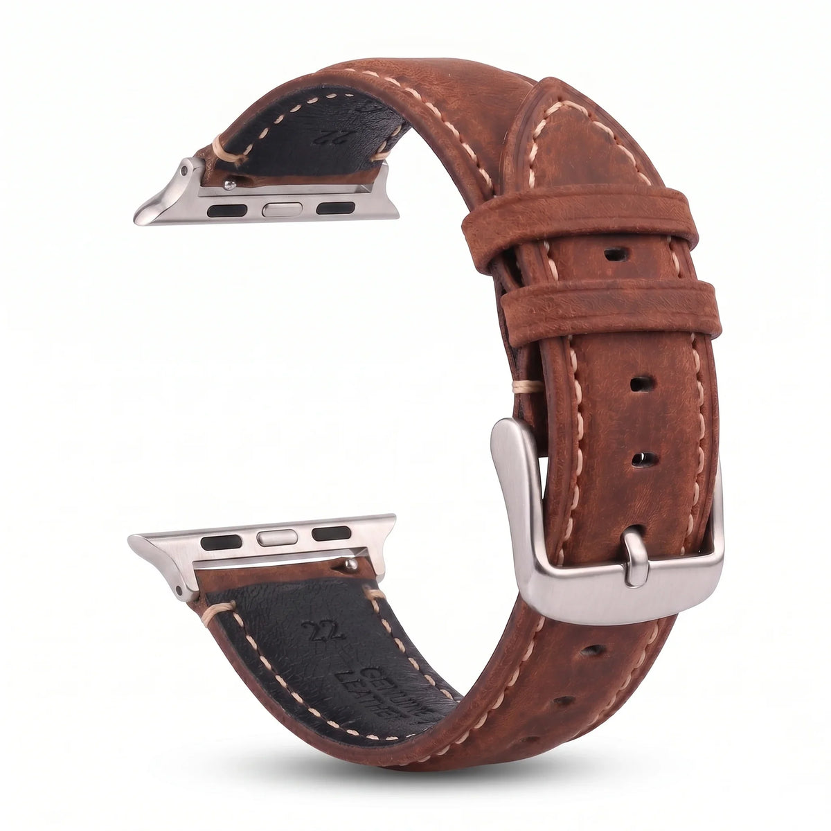 Classic brown and silver leather replacement band for Apple Watch